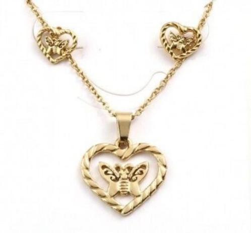 SALE: Goldplated RVS sieradenset, Handtassen en Accessoires, Kettingen, Nieuw, Overige materialen, Goud, Met hanger, Verstelbaar