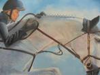 schilderij springpaard Camille met Athina Onassis (75x115), Ophalen