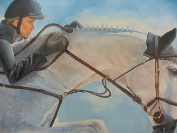 schilderij springpaard Camille met Athina Onassis (75x115) beschikbaar voor biedingen
