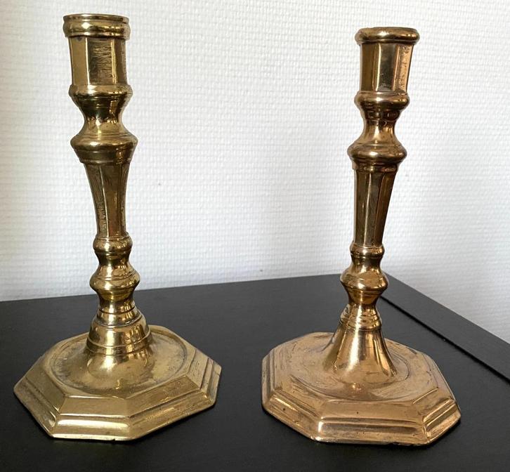 2 antieke koperen kandelaars uit de 19e eeuw, Antiek en Kunst, Antiek | Kandelaars, Koper of Brons, Ophalen of Verzenden