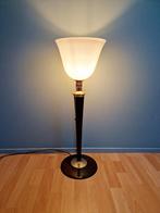 Grande lampe Art Déco Mazda en bois et opaline blanche, Enlèvement ou Envoi