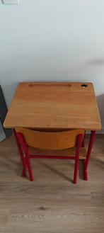 Retro schoolbank met stoel (zithoogte 38cm), Ophalen, Gebruikt