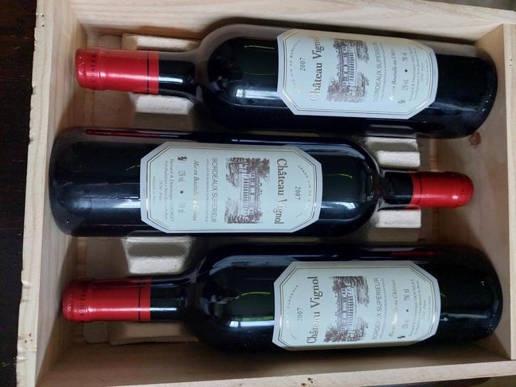 Chateau Vignol 2007 -  3 flessen Bordeaux in kistje, Verzamelen, Wijnen, Nieuw, Rode wijn, Frankrijk, Vol, Ophalen of Verzenden