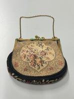 Antiek geborduurd dames handtas tas portemonnee bloemmotief, Ophalen of Verzenden