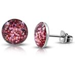 Ronde licht roze glitter oorbellen staal - 7 mm, Ophalen of Verzenden, Nieuw