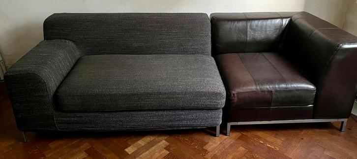 Ikea Kramfors modules 2zit textiel+1zit leer+hoezen, Maison & Meubles, Canapés | Salons, Comme neuf, Banc droit, Trois personnes