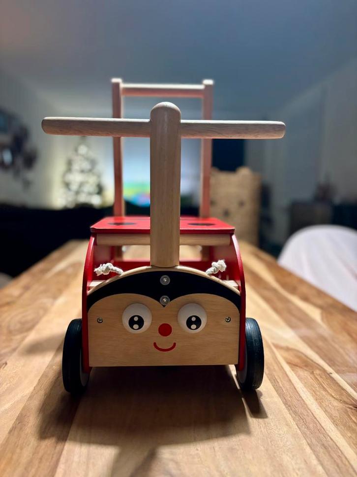 Houten Loopwagen met blokken - Lieveheersbeestje, Kinderen en Baby's, Speelgoed | Houten speelgoed, Zo goed als nieuw, Ophalen