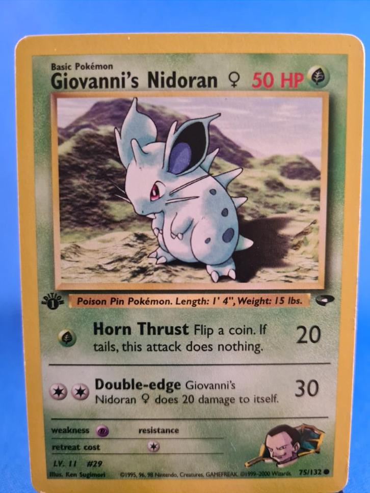 Giovanni's Nidoran  75/132 - Gym Challenge (1st edition), Hobby en Vrije tijd, Verzamelkaartspellen | Pokémon, Gebruikt, Verzenden