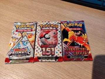 3 booster packs: 151, prismatic evolutions, destined rivals, Enlèvement ou Envoi, Comme neuf, Booster