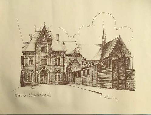 Aalst St. Elisabeth Hospitaal: Tekening van F. Wauters 1984., Antiek en Kunst, Kunst | Tekeningen en Fotografie, Ophalen of Verzenden