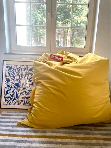 Pouf géant Fatboy velour jaune, Maison & Meubles, Sièges-poires, Enlèvement ou Envoi, Comme neuf, Jaune, Pouf