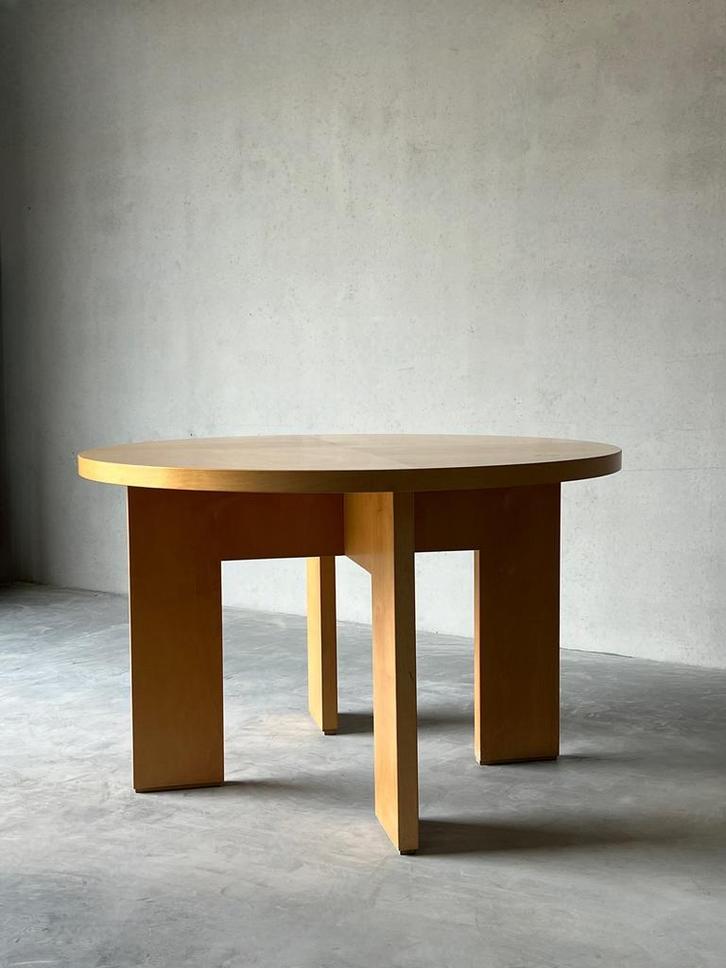 Vintage Massieve beuken minimalistische ronde eettafel, Huis en Inrichting, Tafels | Eettafels, Zo goed als nieuw, Rond, Ophalen