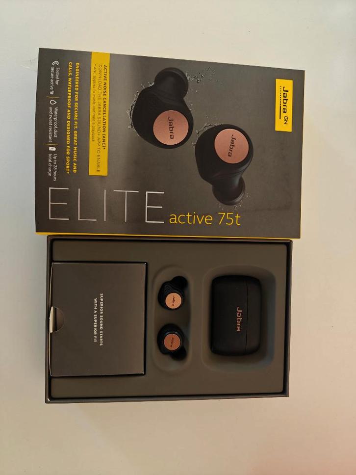 Jabra Elite Active 75t - Copper Black, TV, Hi-fi & Vidéo, Casques audio, Comme neuf, Supra-aural, Autres marques, Sans fil, Bluetooth