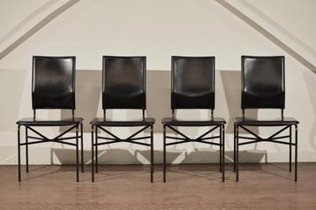 4 Vintage Matteo Grassi lederen stoelen (Ross Litell ‘70) beschikbaar voor biedingen