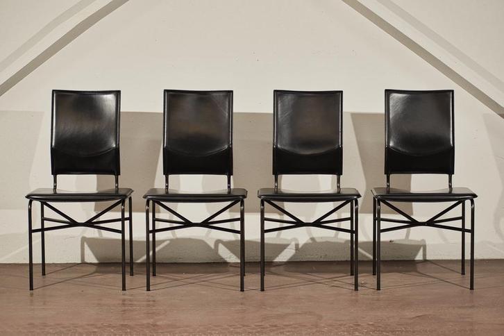 4 Vintage Matteo Grassi lederen stoelen (Ross Litell ‘70), Antiek en Kunst, Antiek | Meubels | Stoelen en Sofa's, Ophalen of Verzenden