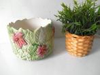 Antieke cachepot met roze bloemen, Ophalen of Verzenden
