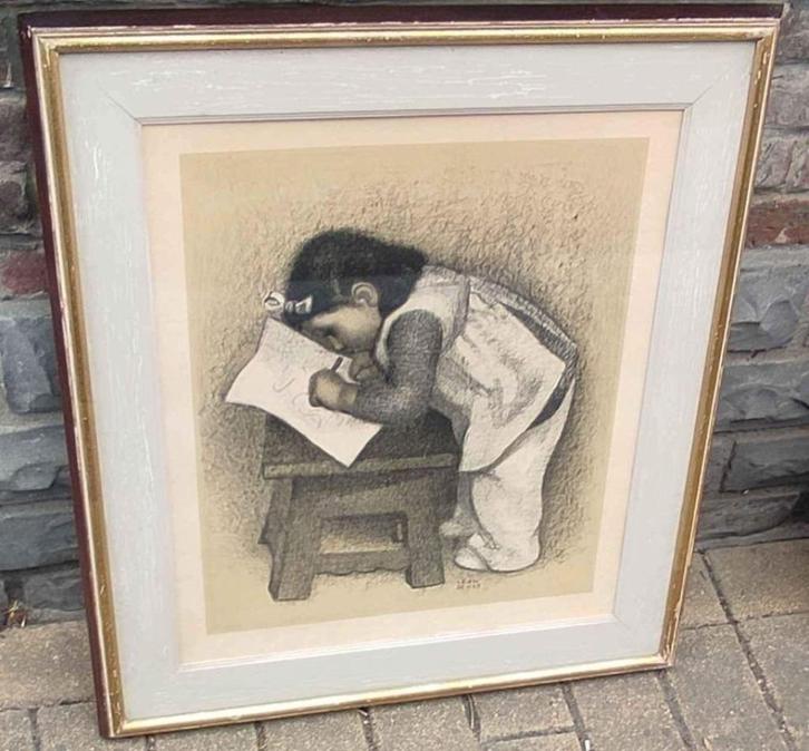 Lithographie signe Léon devos, Antiquités & Art, Art | Lithographies & Sérigraphies, Enlèvement ou Envoi