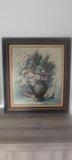 Belgische school (XIX) - stilleven bloemen/vaas/boek, Antiek en Kunst, Ophalen of Verzenden