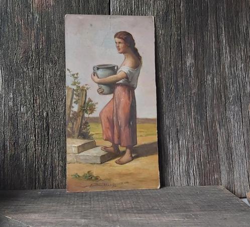 Frans schilderij op plaat "Watermeisje", Antiek en Kunst, Kunst | Schilderijen | Klassiek, Ophalen of Verzenden