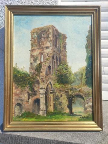 Huile sur toile les ruines de abbaye signe dîners beschikbaar voor biedingen