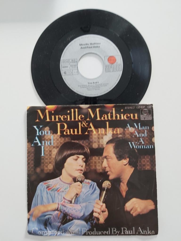 Mireille Mathieu & Paul Anka - jij en ik, 7 inch, Single, Ophalen of Verzenden, Zo goed als nieuw