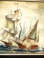 Tableau bataille navale huile sur toile 62 x L 72🔥🤩🎁🤗👌, Enlèvement ou Envoi
