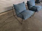 2x fauteuil Amber blauwe stof €300 / 2stuks, Enlèvement, Comme neuf, Tissus