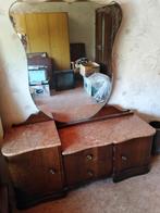 coiffeuse ancienne avec marbre et miroir, Ophalen, Gebruikt, 100 tot 150 cm, Hout