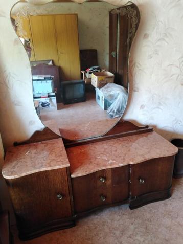 coiffeuse ancienne avec marbre et miroir, Moins de 100 cm, 100 à 150 cm, Enlèvement, Utilisé