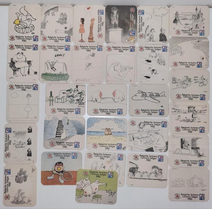 stella artois Belgische kartoens cartoons 1982 knokke-heist, Verzamelen, Biermerken, Zo goed als nieuw, Viltje(s), Stella Artois