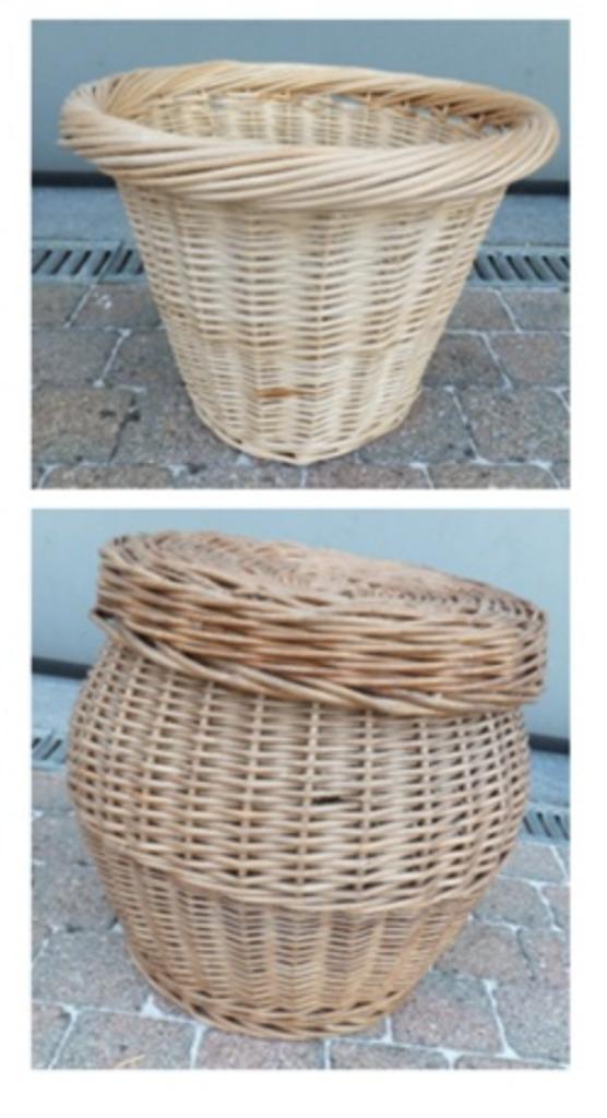 2 rieten manden, Huis en Inrichting, Woonaccessoires | Schalen en Manden, Zo goed als nieuw, Mand, Riet, Ophalen