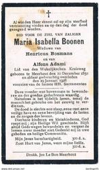 Bp. Boonen Maria. ° Meerhout 1850 † Meerhout 1928, Verzamelen, Bidprentjes en Rouwkaarten, Ophalen of Verzenden, Bidprentje