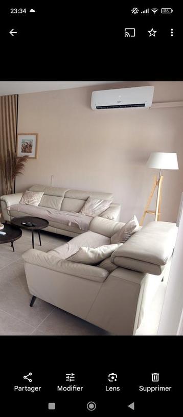 Salon en cuir vachette 3+2 gris clair  beschikbaar voor biedingen