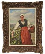 Peinture avec cadre Cueilleuse de groseilles Signée, Ophalen