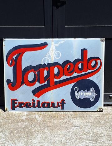 XL groot emaille reclamebord van Torpedo Freilauf. beschikbaar voor biedingen