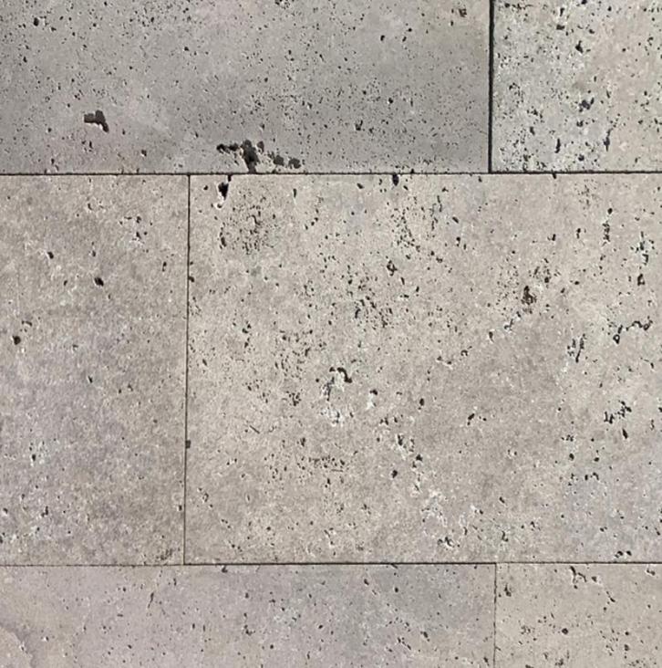 TRAVERTIN GRIJS (BANEN) - GEZANDSTRAALD, Tuin en Terras, Tegels en Klinkers, Nieuw, Terrastegels, Natuursteen, 10 m² of meer, Verzenden