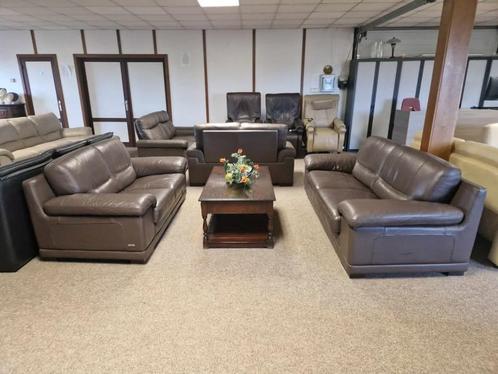 BRUINE BUFFELLEDEREN SALON 3 EN 2 ZIT MERK MARINELLI, Huis en Inrichting, Fauteuils, Gebruikt, Leer, Ophalen