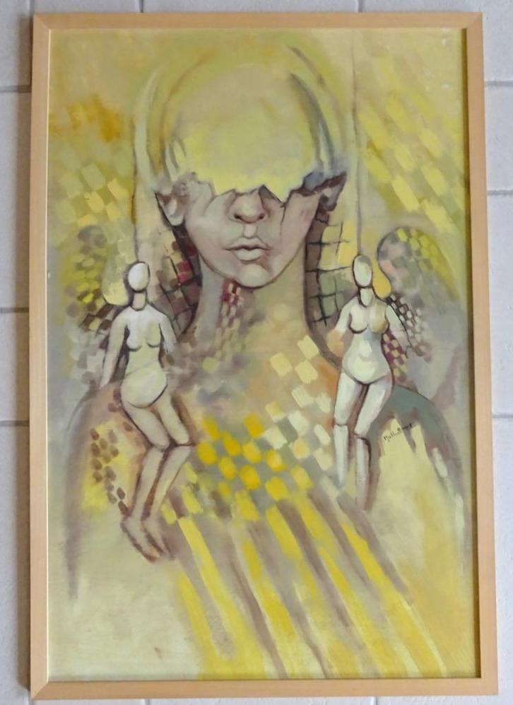 Francine Mulliez, 1944-2004, Dream 2001, Paneel, 88 x 58 cm, Antiek en Kunst, Kunst | Schilderijen | Modern, Ophalen of Verzenden