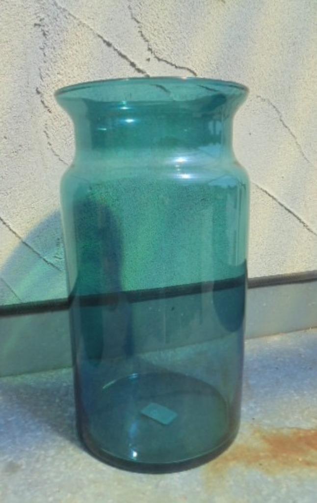 VAAS GLAS MELKBUS TURQUIOSE 29 CM DIA 16 CM NIEUW, Huis en Inrichting, Woonaccessoires | Vazen, Nieuw, Groen, Minder dan 50 cm