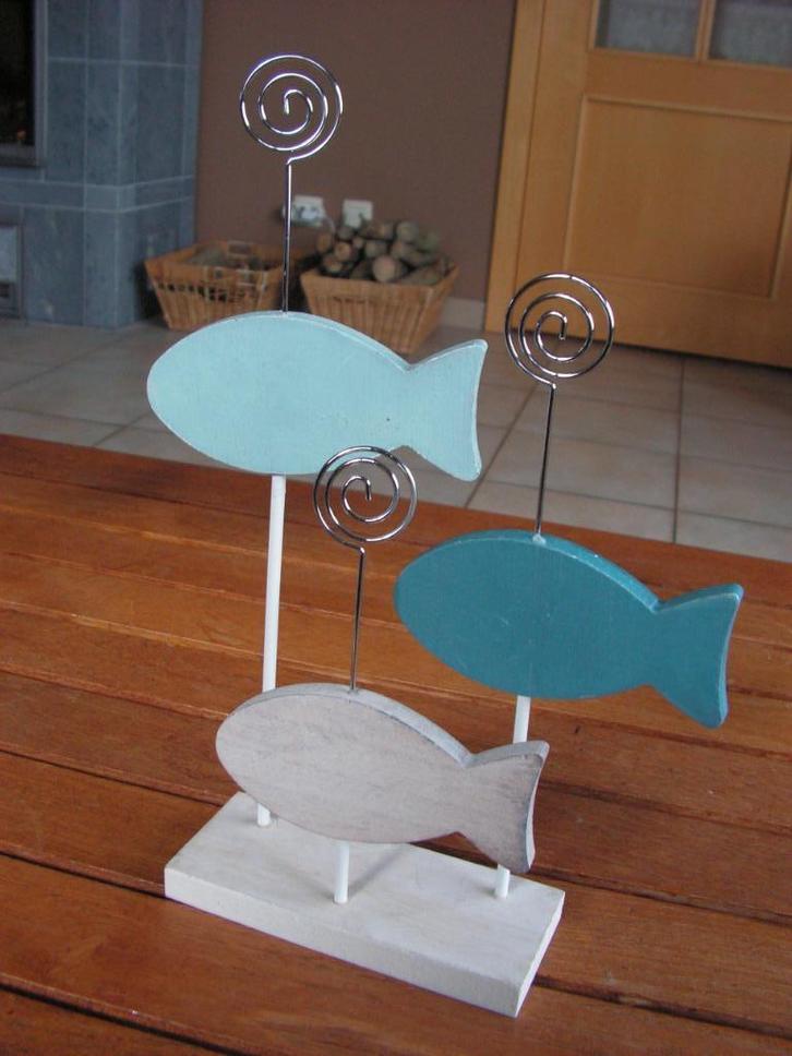 Decoratieve houten staander met 3 vissen., Antiek en Kunst, Curiosa en Brocante, Ophalen of Verzenden