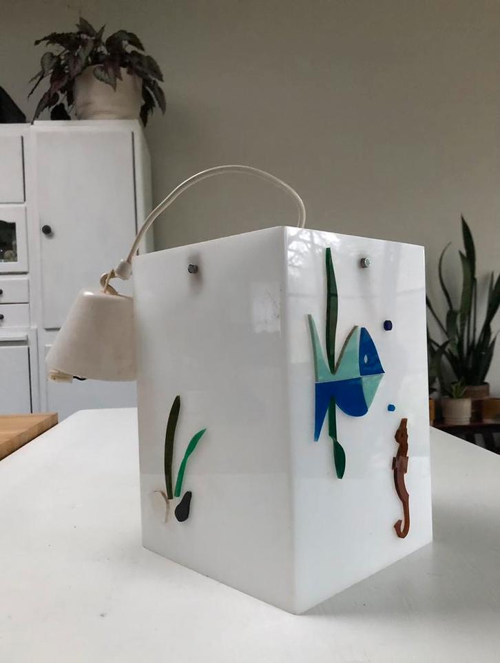 vintage hanglamp vissen vierkant jaren 70, Verzamelen, Retro, Huis en Inrichting, Ophalen of Verzenden