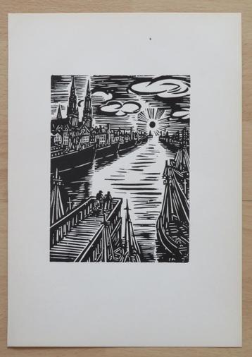 Houtsnede Frans Masereel: OOSTENDE: de Visserskaai           beschikbaar voor biedingen