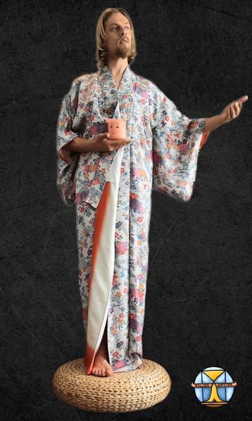 Vintage echte lange Kimono (vrouw) uit Japan bloemen ,vogels