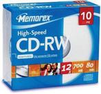 2 x Packs - Média CD-RW Memorex 700MB, 12x, SlimBox, 10-pac, Cd, Enlèvement ou Envoi