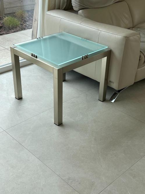 glazen salontafel en bijzettafel, Huis en Inrichting, Tafels | Salontafels, Zo goed als nieuw, Vierkant, Glas, Ophalen