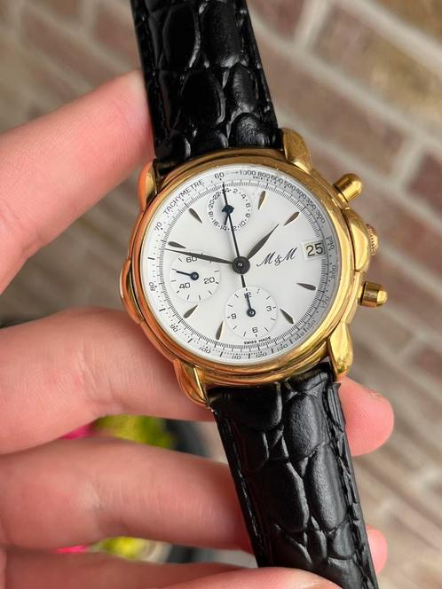 Lemania M&M chronograafhorloge, Handtassen en Accessoires, Horloges | Heren, Gebruikt, Polshorloge, Overige merken, Leer, Ophalen of Verzenden