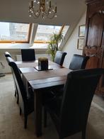Bruine tafel en 6 stoelen, Ophalen, Gebruikt, Eikenhout, 50 tot 100 cm