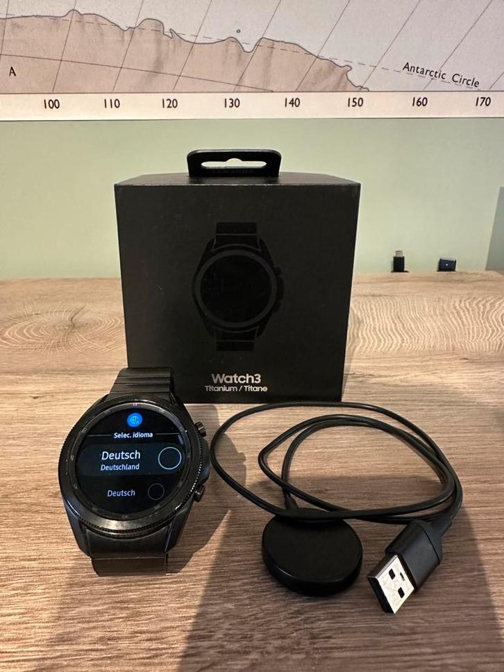 Samsung Galaxy Watch 3 45 mm (2021) noir en titane, Bijoux, Sacs & Beauté, Montres connectées, Comme neuf, Android, Noir, Distance