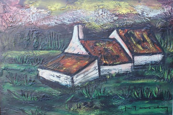 Stefaan Tessely (1933): Landschap 1974 (139 x 99 cm), Antiquités & Art, Art | Peinture | Classique, Enlèvement