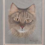 pasteltekening poes gesigneerd, Antiek en Kunst, Kunst | Tekeningen en Fotografie, Ophalen of Verzenden